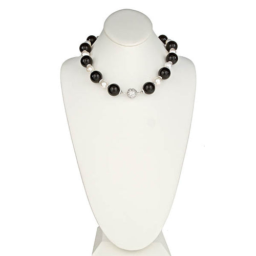 Onyx & Pearl CZ Pave Statement Necklace - minadjewelry