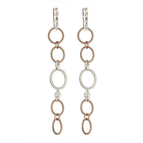 Rose and Silver Sterling Silver Long Dangling Earrings - minadjewelry